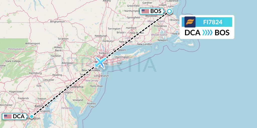 FI7824 Icelandair Flight Map: Washington to Boston