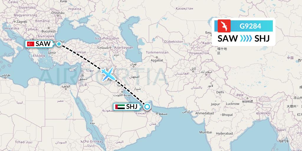 G9284 Air Arabia Flight Map: Istanbul to Sharjah
