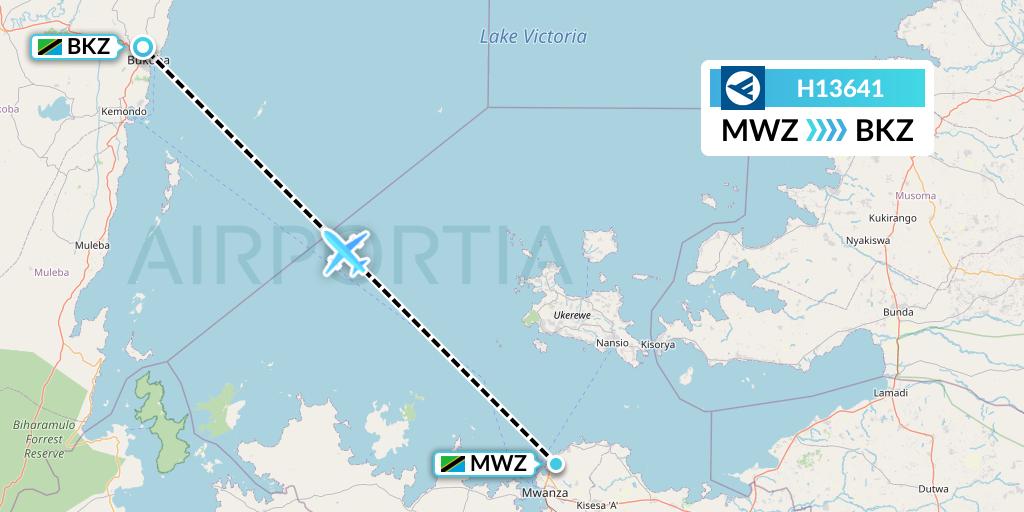 H13641 Hahn Air Systems Flight Map: Mwanza to Bukoba
