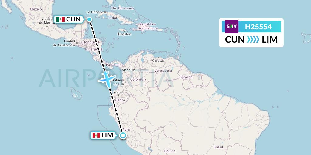 H25554 Sky Airline Flight Map: Cancun to Lima