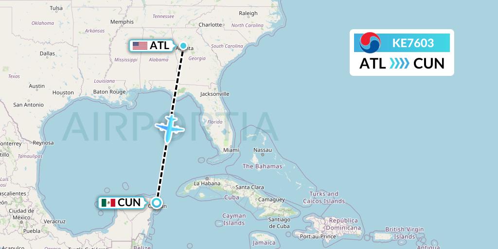KE7603 Korean Air Flight Map: Atlanta to Cancun