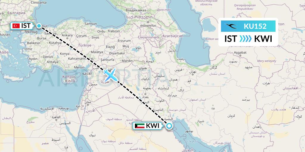 KU152 Kuwait Airways Flight Map: Istanbul to Kuwait City