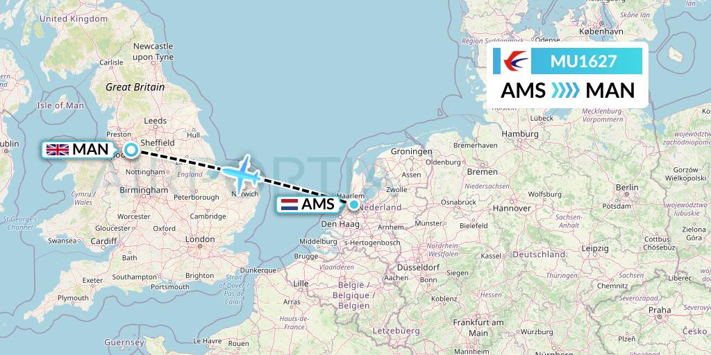 MU1627 China Eastern Airlines Flight Map: Amsterdam to Manchester
