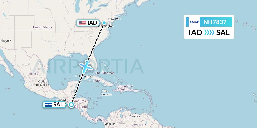 NH7837 All Nippon Airways Flight Map: Washington to San Salvador
