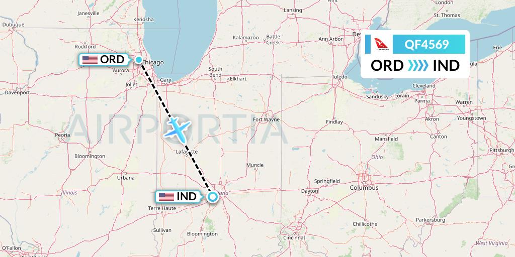 QF4569 Qantas Flight Map: Chicago to Indianapolis
