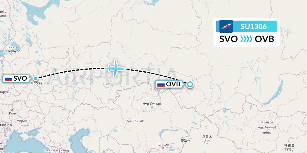 SU1306 Aeroflot Flight Map: Moscow to Novosibirsk