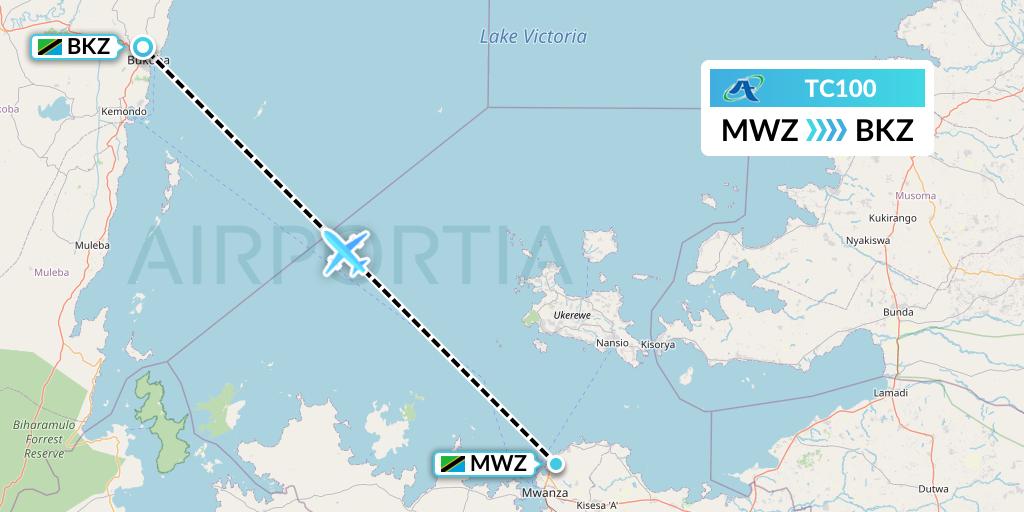 TC100 Air Tanzania Flight Map: Mwanza to Bukoba