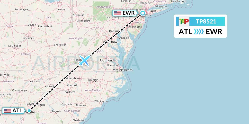 TP8521 TAP Portugal Flight Map: Atlanta to New York