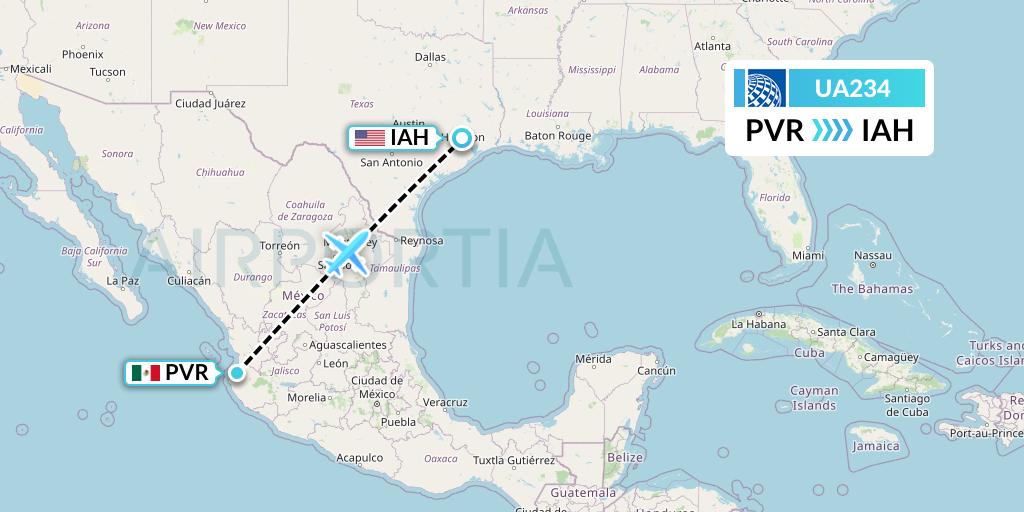 UA234 United Airlines Flight Map: Puerto Vallarta to Houston