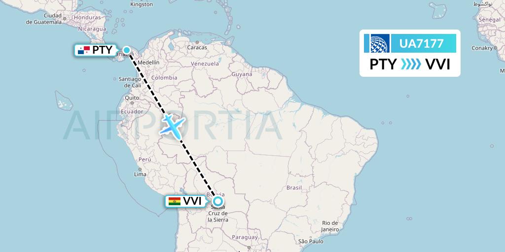 UA7177 United Airlines Flight Map: Panama City to Santa Cruz