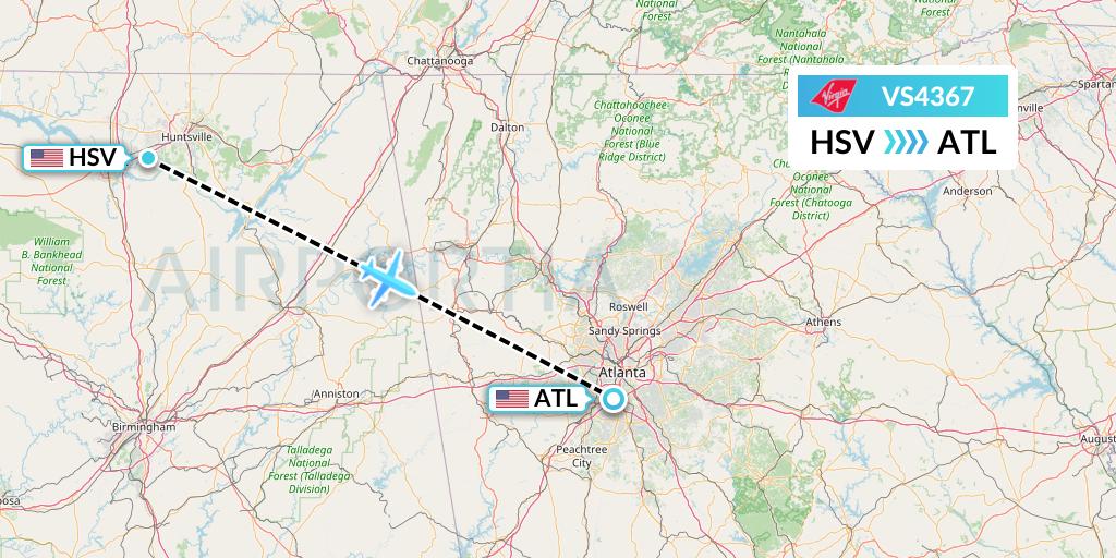 VS4367 Virgin Atlantic Airways Flight Map: Huntsville to Atlanta
