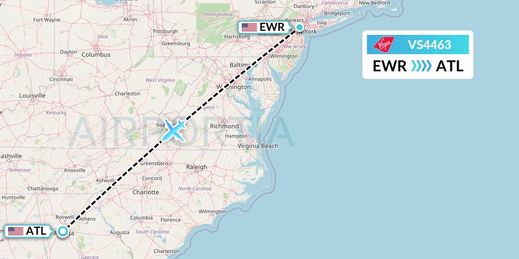 VS4463 Virgin Atlantic Airways Flight Map: New York to Atlanta