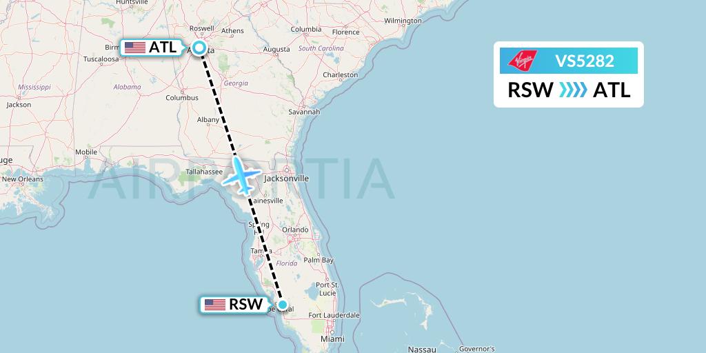 VS5282 Virgin Atlantic Airways Flight Map: Fort Myers to Atlanta