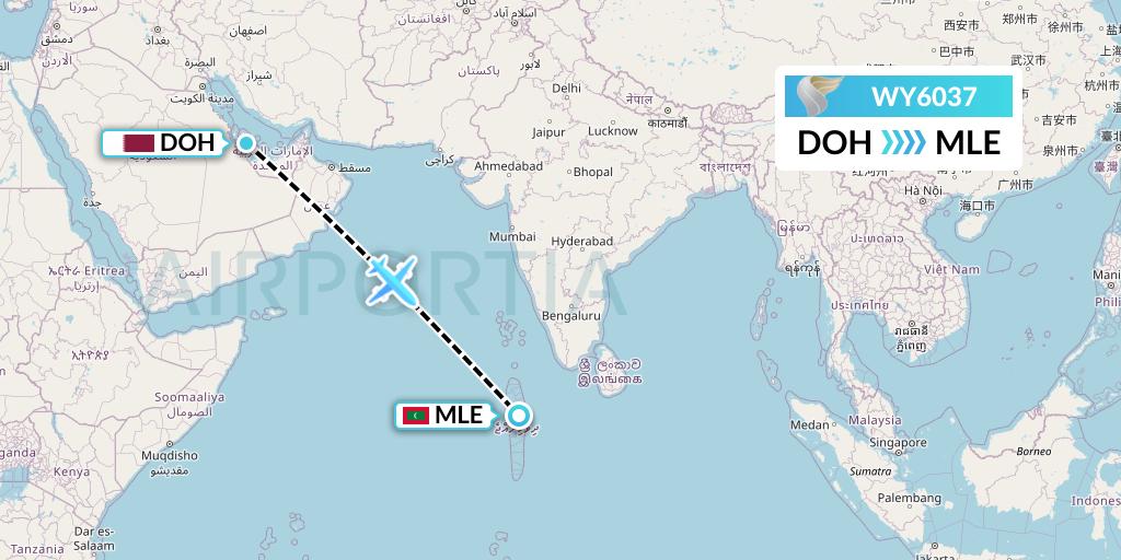 WY6037 Oman Air Flight Map: Doha to Male
