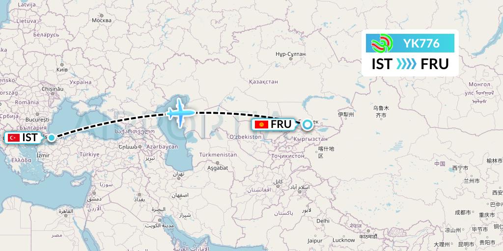 YK776 Avia Traffic Flight Map: Istanbul to Bishkek