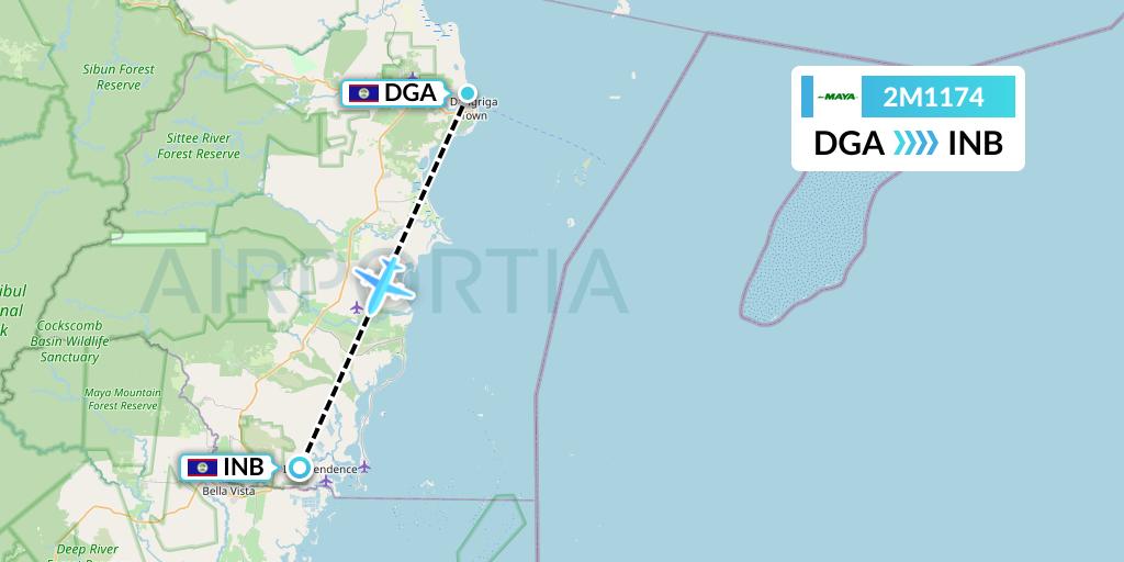 2M1174 Maya Island Air Flight Map: Dangriga to Independence