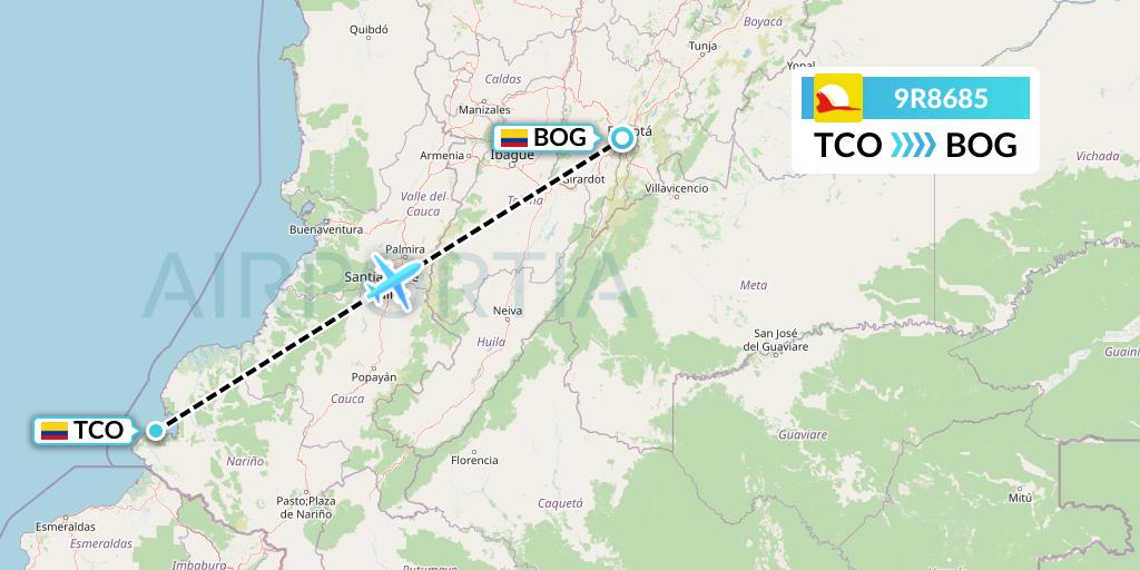9R8685 Satena Flight Map: Tumaco to Bogota