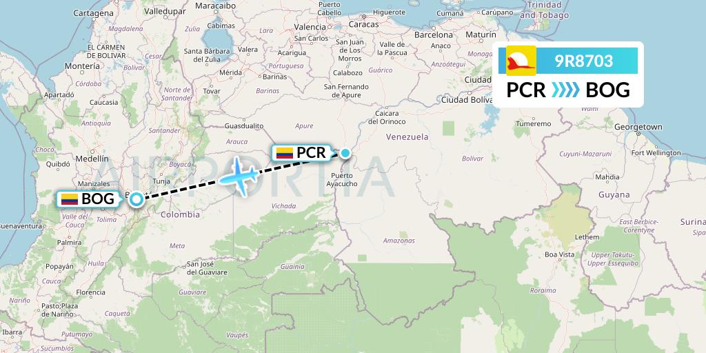 9R8703 Satena Flight Map: Puerto Carreno to Bogota