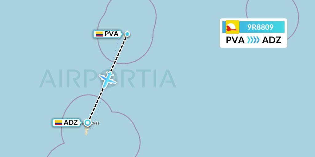 9R8809 Satena Flight Map: Providencia to San Andres Island