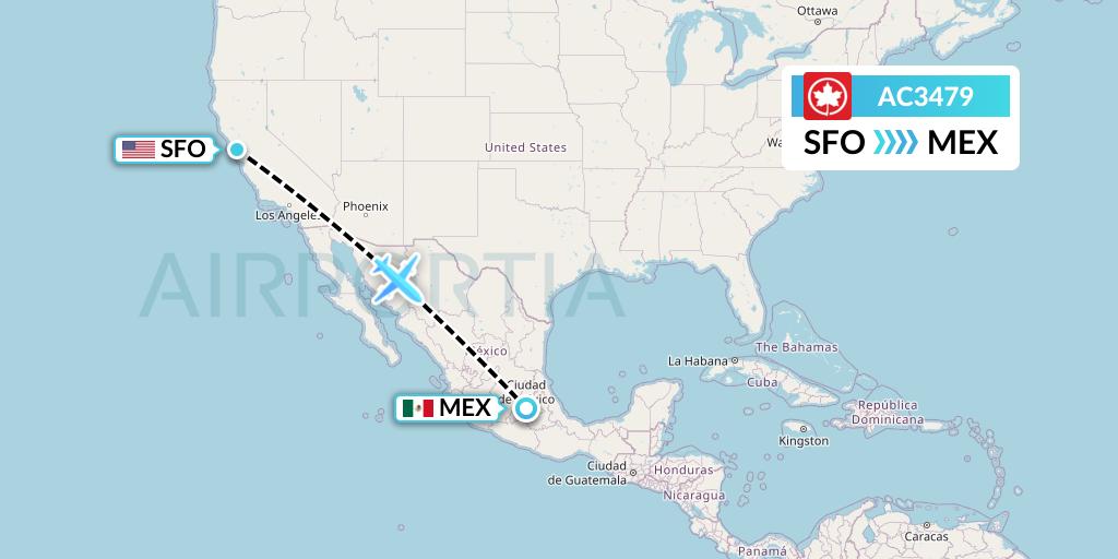 AC3479 Air Canada Flight Map: San Francisco to Mexico City