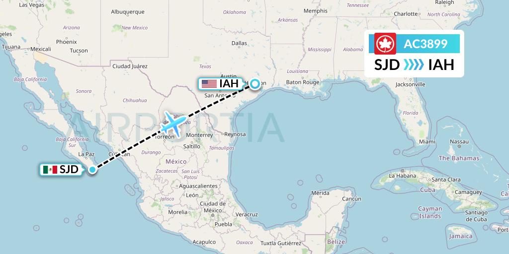 AC3899 Air Canada Flight Map: San Jose del Cabo to Houston