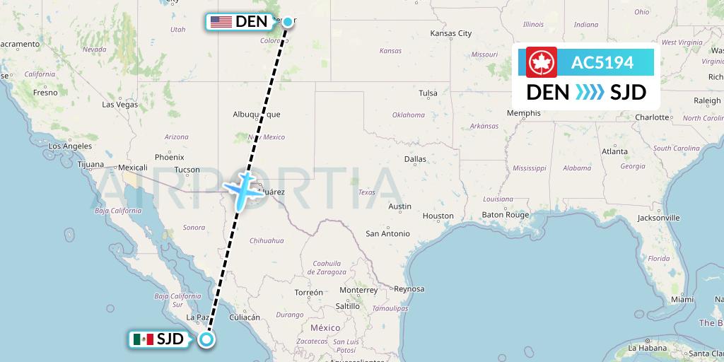 AC5194 Air Canada Flight Map: Denver to San Jose del Cabo