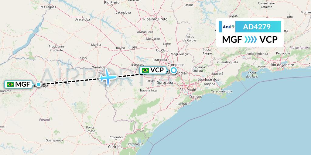 AD4279 Azul Brazilian Airlines Flight Map: Maringa to Campinas