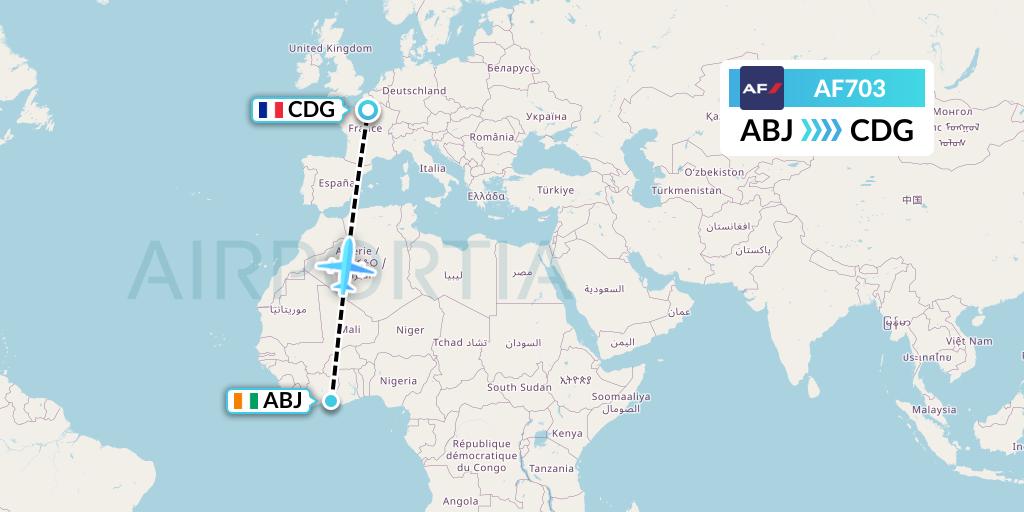AF703 Air France Flight Map: Abidjan to Paris