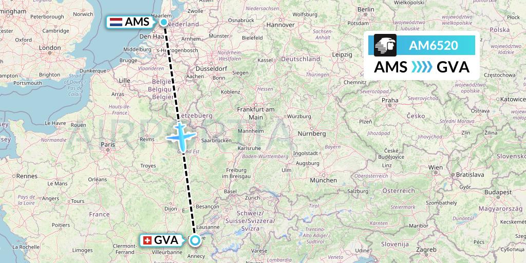 AM6520 Aeromexico Flight Map: Amsterdam to Geneva