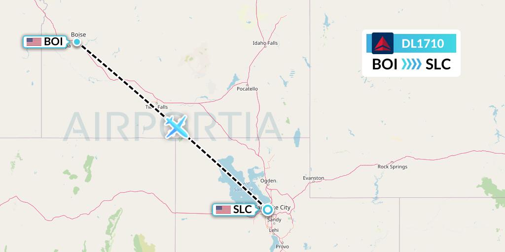DL1710 Delta Air Lines Flight Map: Boise to Salt Lake City