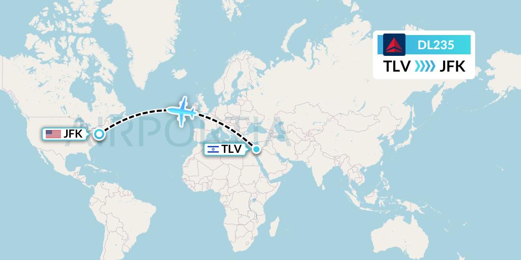 DL235 Delta Air Lines Flight Map: Tel Aviv to New York