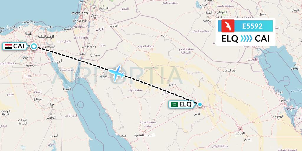 E5592 Air Arabia Egypt Flight Map: Al-Qassim to Cairo