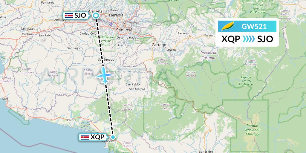 GW521 GetJet Airlines Flight Map: Quepos to San Jose