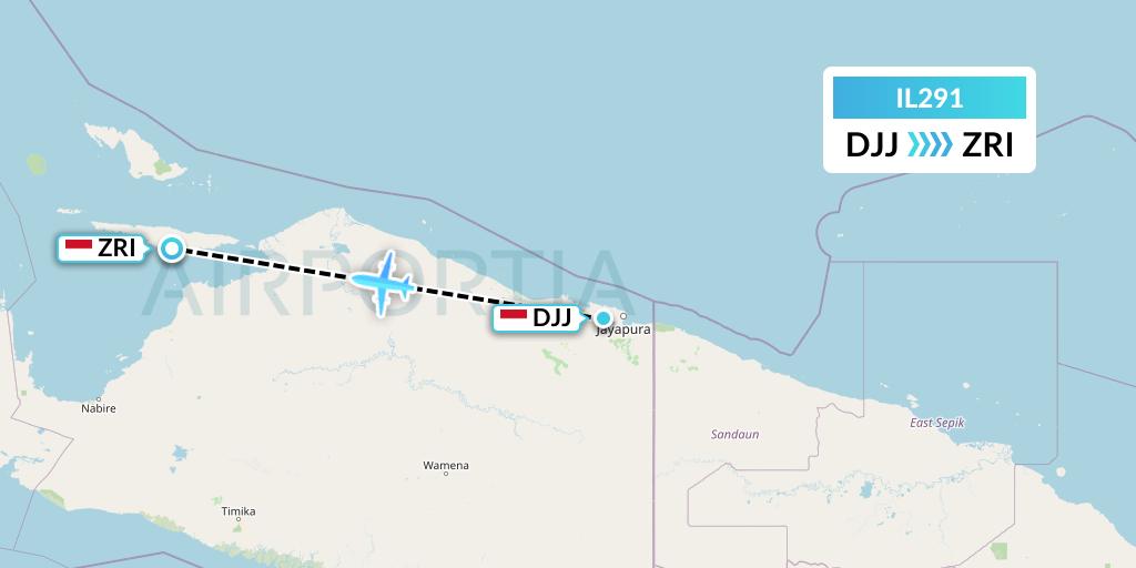IL291 Trigana Air Service Flight Map: Jayapura to Serui-Japen Island