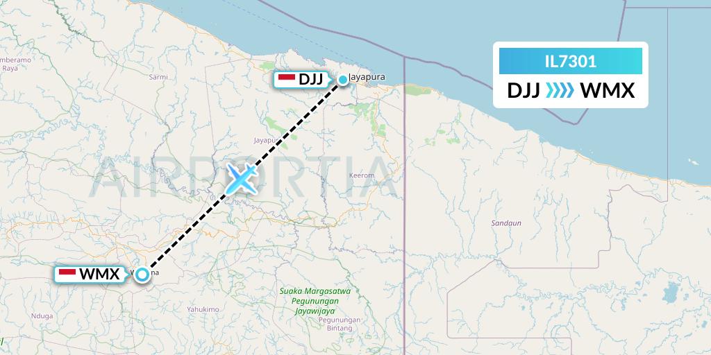 IL7301 Trigana Air Service Flight Map: Jayapura to Wamena