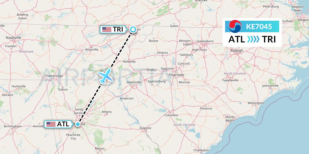 KE7045 Korean Air Flight Map: Atlanta to Blountville