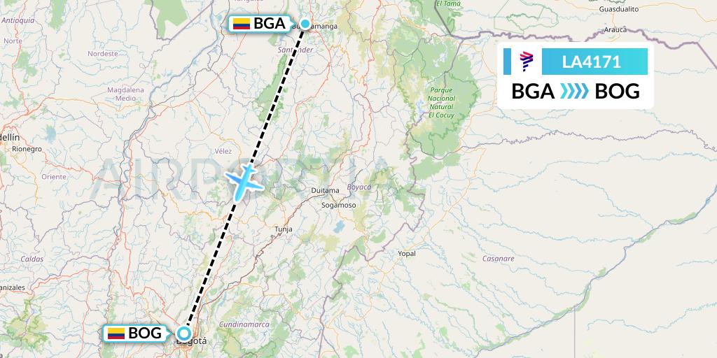 LA4171 LAN Airlines Flight Map: Bucaramanga to Bogota