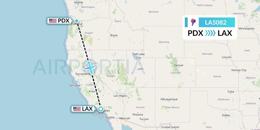 LA5082 LAN Airlines Flight Map: Portland to Los Angeles