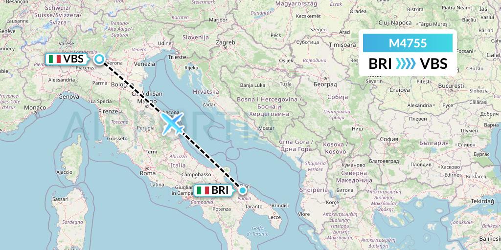 M4755 Mistral Air Flight Map: Bari to Brescia