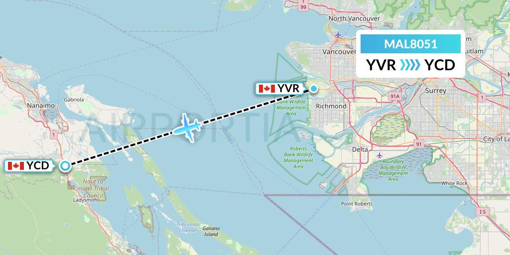 MAL8051 Morningstar Air Express Flight Map: Vancouver to Nanaimo