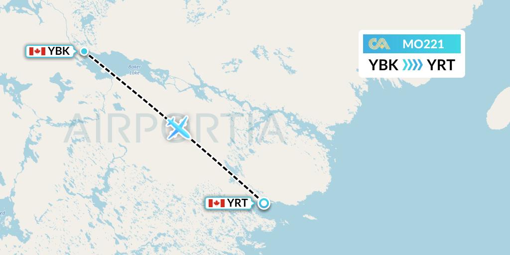 MO221 Calm Air Flight Map: Baker Lake to Rankin Inlet