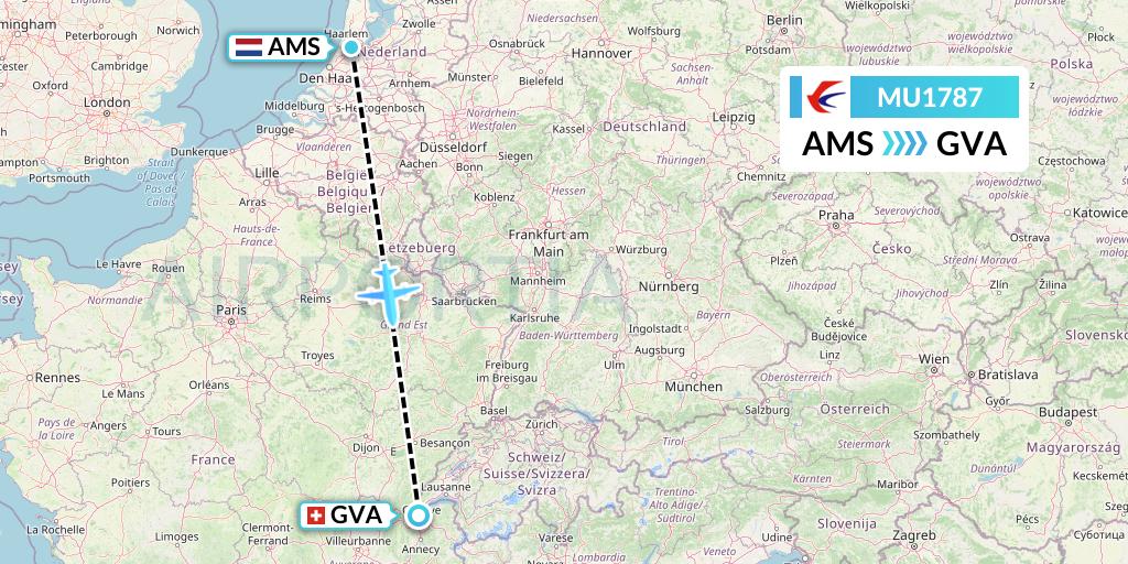 MU1787 China Eastern Airlines Flight Map: Amsterdam to Geneva