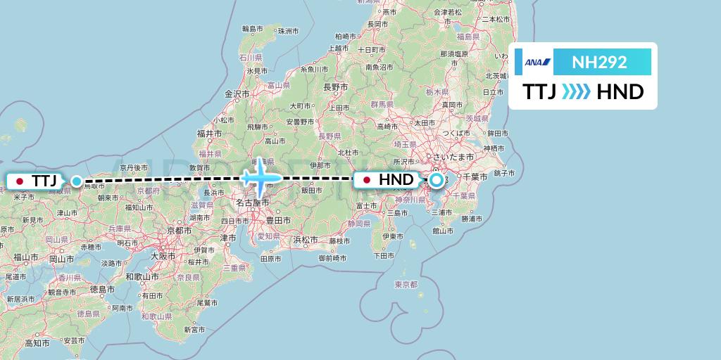 NH292 All Nippon Airways Flight Map: Tottori to Tokyo