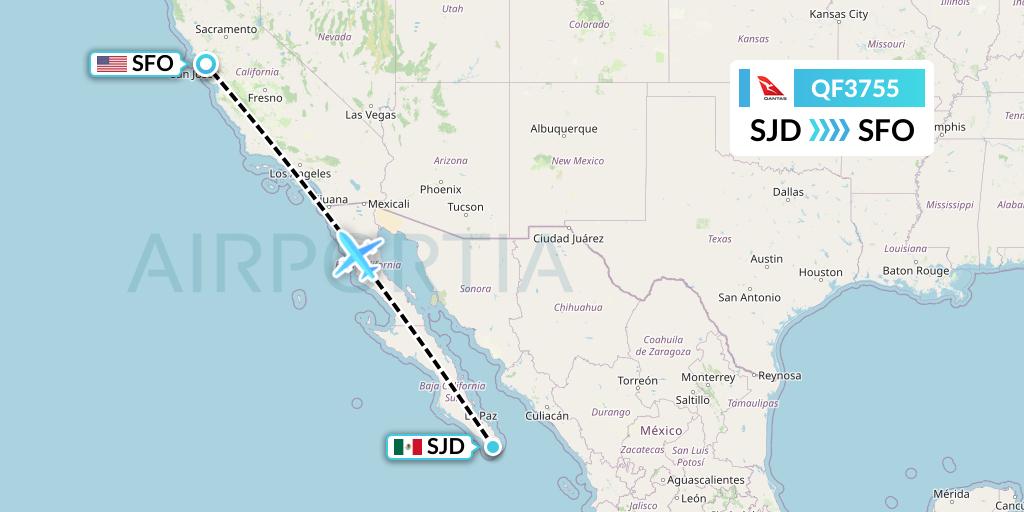 QF3755 Qantas Flight Map: San Jose del Cabo to San Francisco