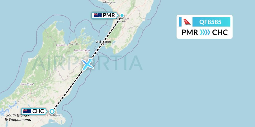 QF8585 Qantas Flight Map: Palmerston North to Christchurch