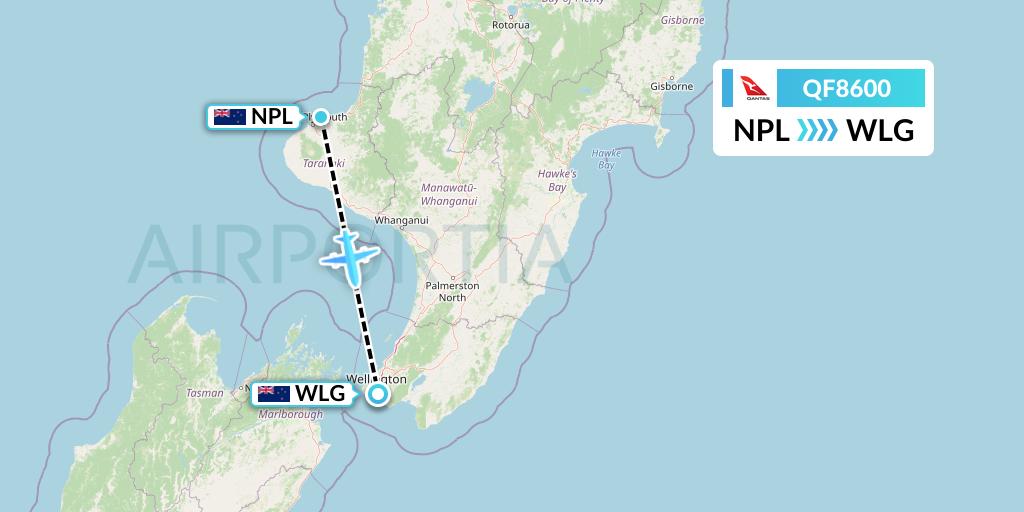 QF8600 Qantas Flight Map: New Plymouth to Wellington