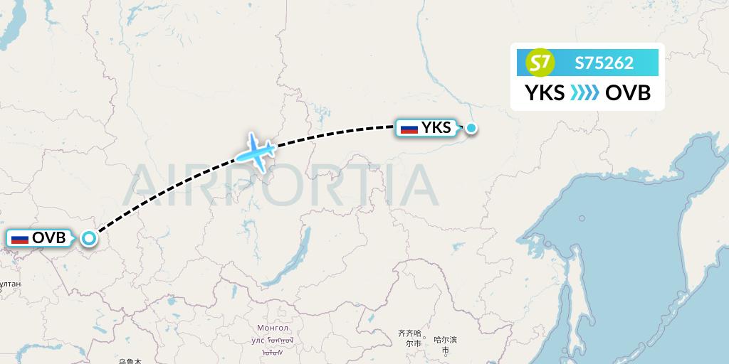 S75262 S7 Airlines Flight Map: Yakutsk to Novosibirsk