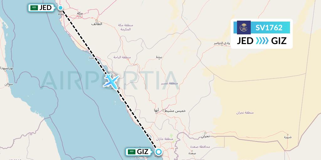 SV1762 Saudi Arabian Airlines Flight Map: Jeddah to Jizan