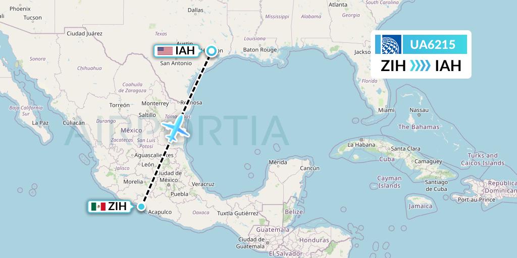 UA6215 United Airlines Flight Map: Zihuatanejo to Houston