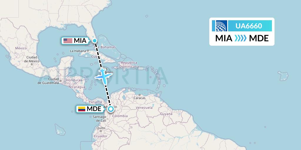 UA6660 United Airlines Flight Map: Miami to Medellin
